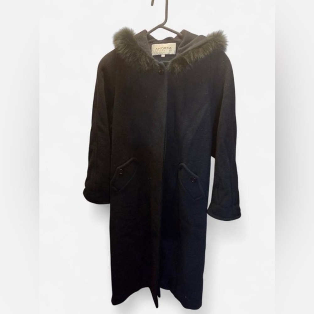Vintage Andrea Collection Wool Blend Coat Fox Fur Trim Hood ILGWU Size 6
